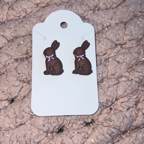 Subway in Easter, chocolate, plastic, bunny, earrings, handmade, brown bunny - Picture 1 of 4